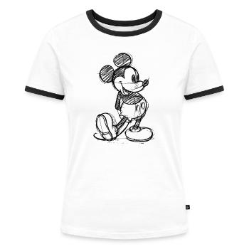 Mickey & Minnie Zeichnung  - Frauen Kontrast-T-Shirt - Weiß/Schwarz - Vorne - Selfina (174cm)