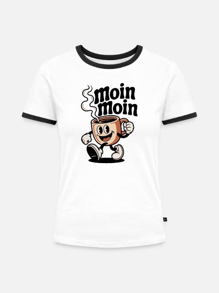 Lustiger Kaffeepot - Frauen Kontrast-T-Shirt - Weiß/Schwarz