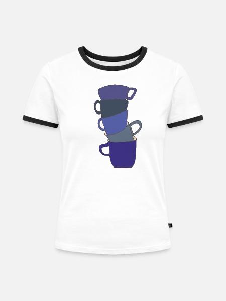 Gestapelte Indigo-Tassen - Frauen Kontrast-T-Shirt - Weiß/Schwarz