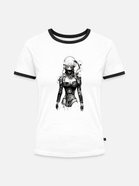 Technische Zeichnung Cyborg - Frauen Kontrast-T-Shirt - Weiß/Schwarz