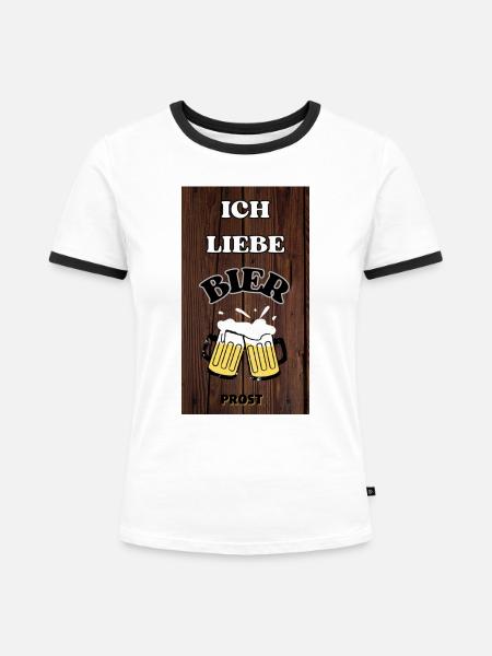 Ich liebe Bier - Frauen Kontrast-T-Shirt - Weiß/Schwarz