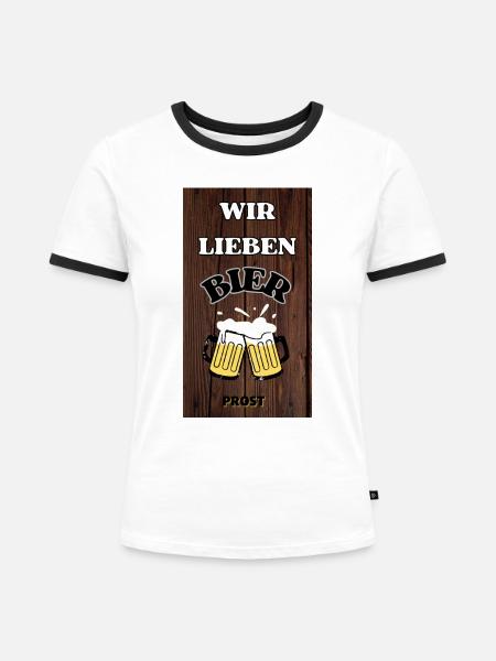 Wir lieben Bier - Frauen Kontrast-T-Shirt - Weiß/Schwarz