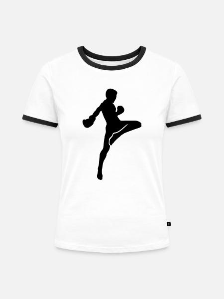 Muay Thai - Frauen Kontrast-T-Shirt - Weiß/Schwarz