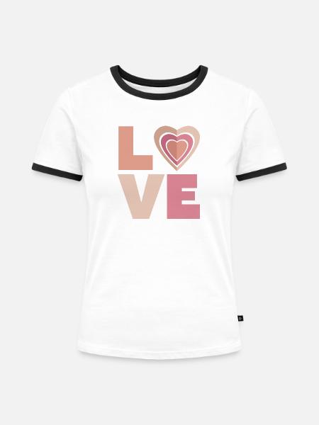LOVE with heart - Frauen Kontrast-T-Shirt - Weiß/Schwarz