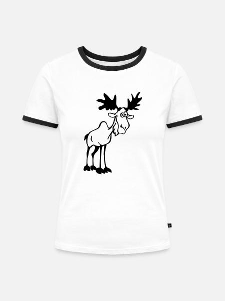 Lustiger Elch - Frauen Kontrast-T-Shirt - Weiß/Schwarz