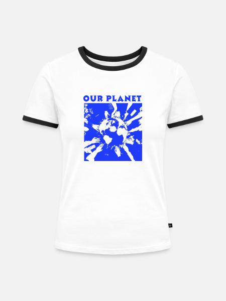 Unser Planet - Frauen Kontrast-T-Shirt - Weiß/Schwarz