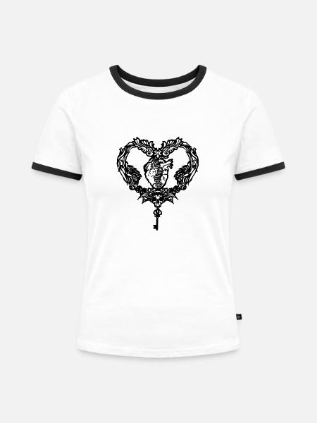 Gotisches Herz - Frauen Kontrast-T-Shirt - Weiß/Schwarz