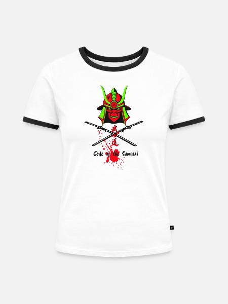 Samuraihelm Kabuto 3 - Frauen Kontrast-T-Shirt - Weiß/Schwarz