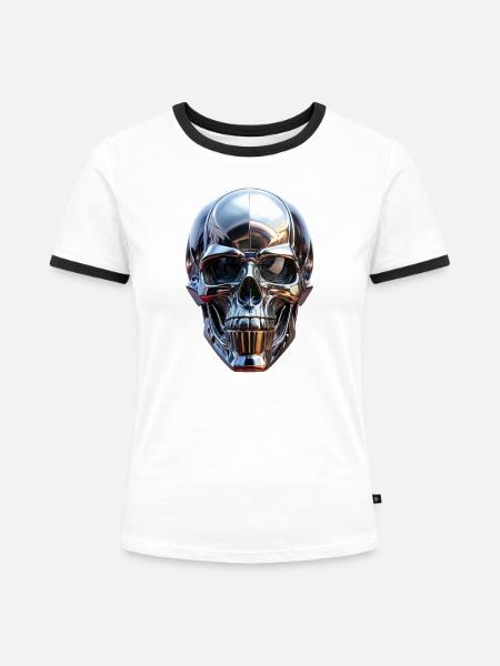 Chrom Schädel - Frauen Kontrast-T-Shirt - Weiß/Schwarz