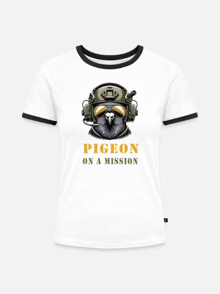 Taube im Einsatz - Frauen Kontrast-T-Shirt - Weiß/Schwarz