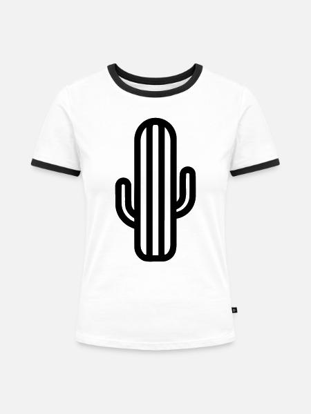 Kaktus - Frauen Kontrast-T-Shirt - Weiß/Schwarz