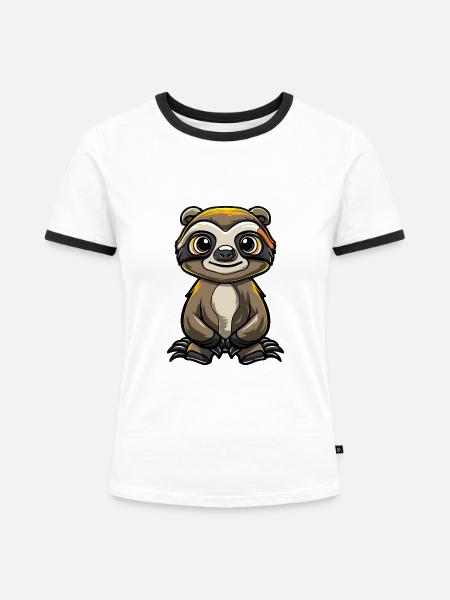 Faultier Comic - Frauen Kontrast-T-Shirt - Weiß/Schwarz