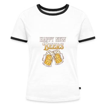 Happy New Beers für Männer Silvester Männer - Frauen Kontrast-T-Shirt - Weiß/Schwarz - Vorne - Selfina (174cm)