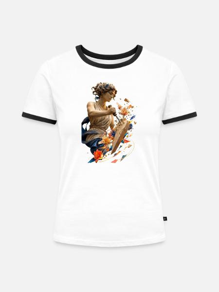 Blumenskulptur in Scherben - Frauen Kontrast-T-Shirt - Weiß/Schwarz