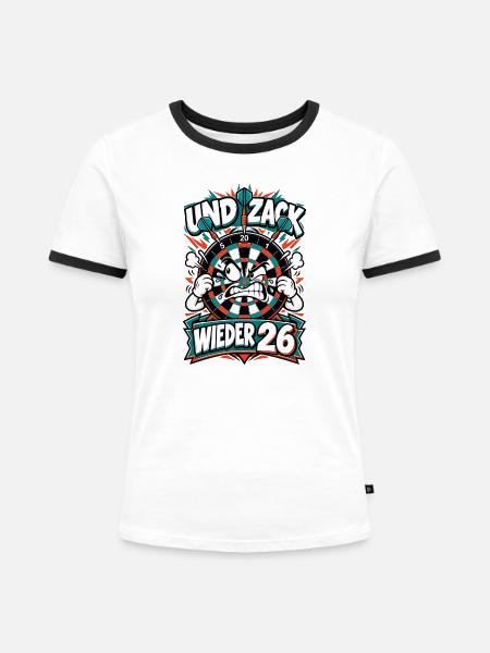 Und Zack Wieder 26 Dartboard - Frauen Kontrast-T-Shirt - Weiß/Schwarz