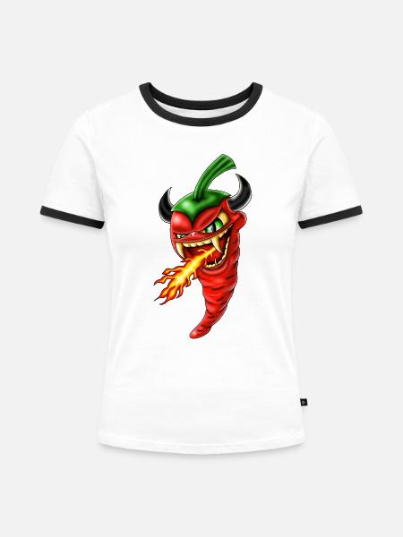 Chilli devil - Frauen Kontrast-T-Shirt - Weiß/Schwarz