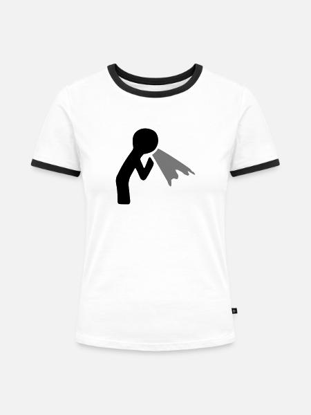 Kotzende Figur - Frauen Kontrast-T-Shirt - Weiß/Schwarz