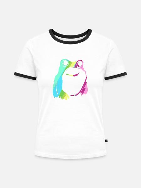 Frosch, bunt, illustration, stencil - Frauen Kontrast-T-Shirt - Weiß/Schwarz