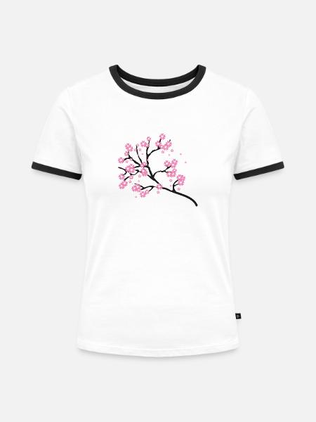 Kirschblüten - Frauen Kontrast-T-Shirt - Weiß/Schwarz