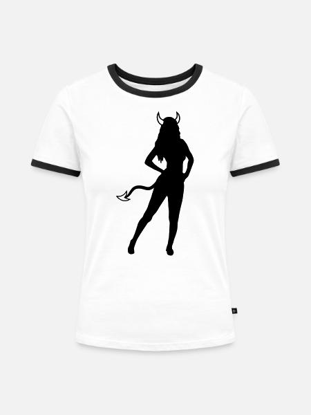 Satan Hot Girl - Frauen Kontrast-T-Shirt - Weiß/Schwarz