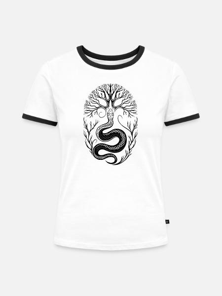 Schlange mit Baum im Winter - Frauen Kontrast-T-Shirt - Weiß/Schwarz