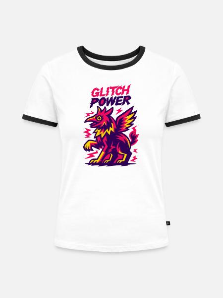 Glitch Power Drache - Frauen Kontrast-T-Shirt - Weiß/Schwarz