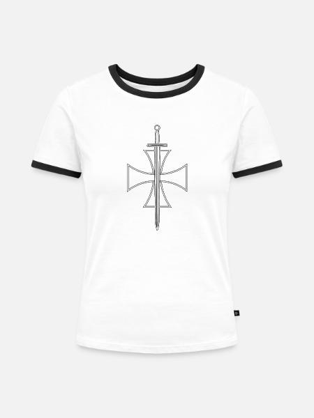Schwert Kreuz Bibel - Frauen Kontrast-T-Shirt - Weiß/Schwarz