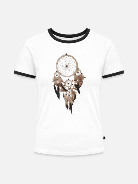 Traumfänger dream catcher - Frauen Kontrast-T-Shirt - Weiß/Schwarz
