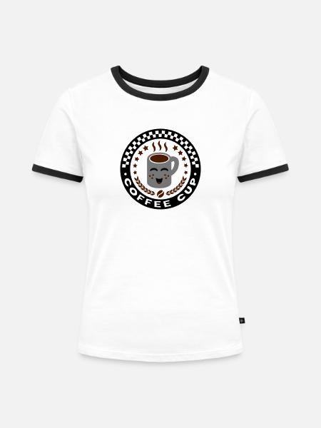 Coffee Cup (Emblem) - Frauen Kontrast-T-Shirt - Weiß/Schwarz
