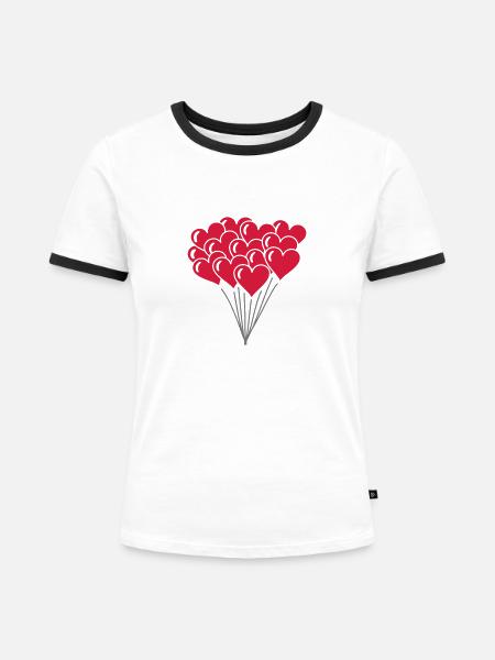 Herzen Ballons - Frauen Kontrast-T-Shirt - Weiß/Schwarz