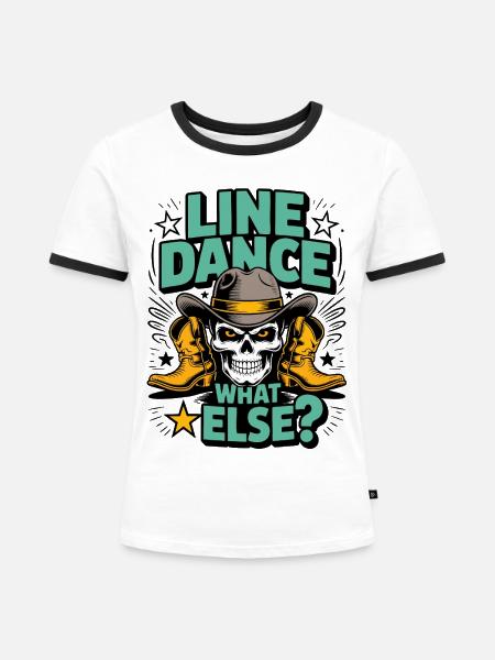Line Dance Skull Western Boots - Frauen Kontrast-T-Shirt - Weiß/Schwarz