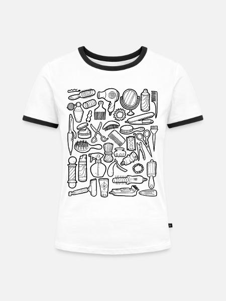 Frisör & Barbier Doodles - Frauen Kontrast-T-Shirt - Weiß/Schwarz