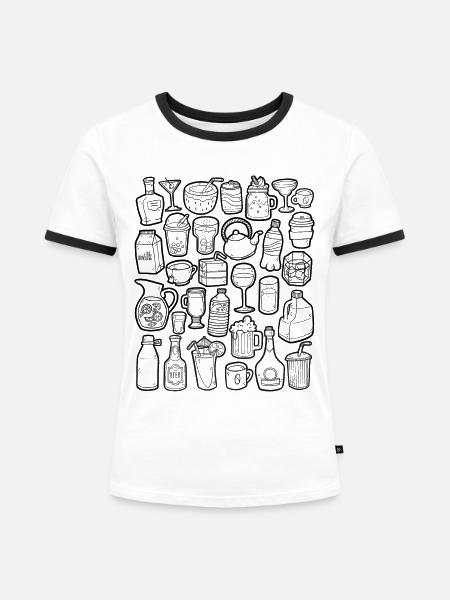Getränke Doodle - Frauen Kontrast-T-Shirt - Weiß/Schwarz