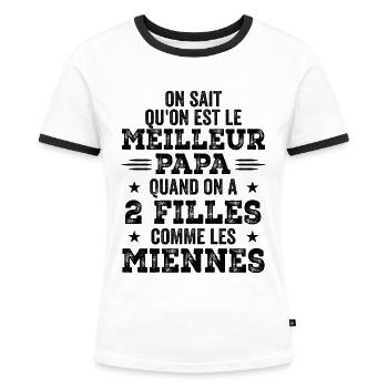 Bester Vater von zwei Mädels - Frauen Kontrast-T-Shirt - Weiß/Schwarz - Vorne - Selfina (174cm)