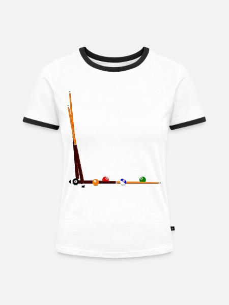 Billard Queues Kugeln - Frauen Kontrast-T-Shirt - Weiß/Schwarz