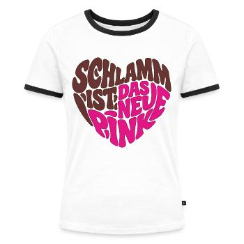 Schlamm ist das neue Pink - Frauen Kontrast-T-Shirt - Weiß/Schwarz - Vorne - Selfina (174cm)