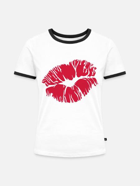 big kiss - Frauen Kontrast-T-Shirt - Weiß/Schwarz