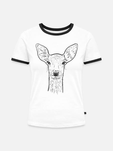 Reh - Frauen Kontrast-T-Shirt - Weiß/Schwarz
