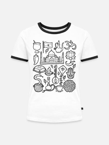 Indien - Frauen Kontrast-T-Shirt - Weiß/Schwarz