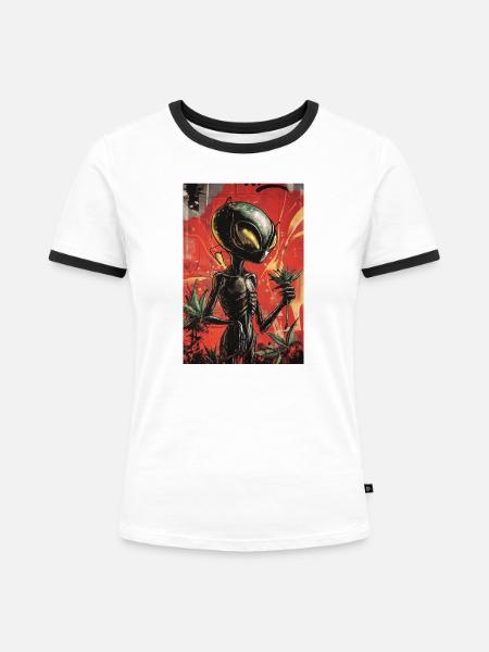 Außerirdischer Gärtner Graffiti - Frauen Kontrast-T-Shirt - Weiß/Schwarz