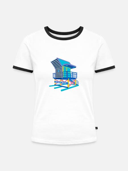 Strandstand in Alicante - Frauen Kontrast-T-Shirt - Weiß/Schwarz