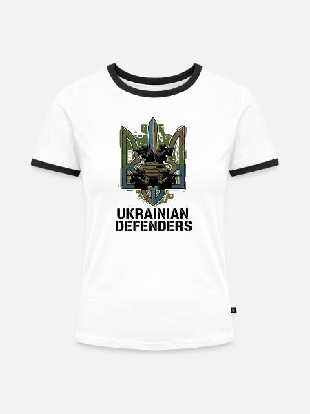 Emblem der ukrainischen Verteidiger - Frauen Kontrast-T-Shirt - Weiß/Schwarz