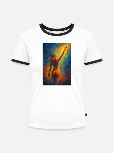 Silhouette im Feuerlicht - Frauen Kontrast-T-Shirt - Weiß/Schwarz