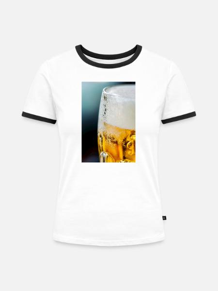Lichtgold Bierglas Muster - Frauen Kontrast-T-Shirt - Weiß/Schwarz