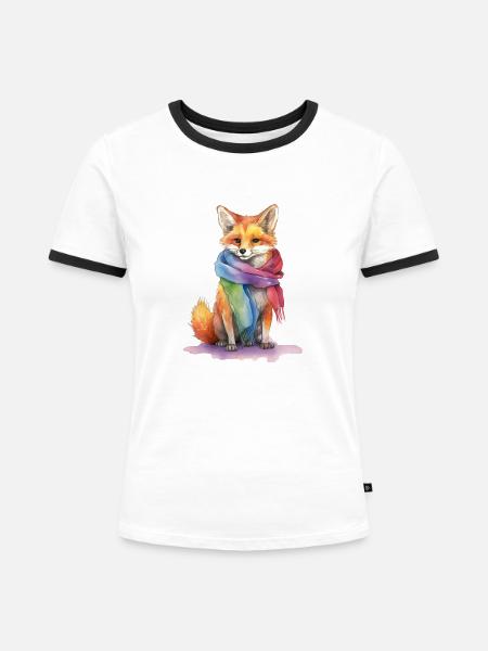 Fuchs mit LBTQ+ Schaal - Frauen Kontrast-T-Shirt - Weiß/Schwarz