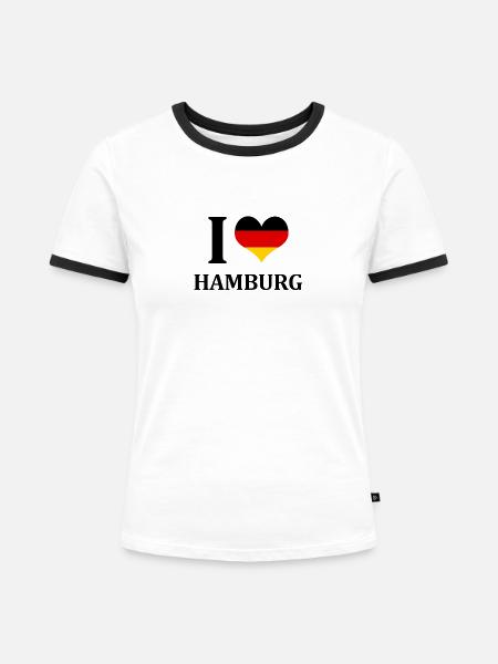 I love Hamburg - Frauen Kontrast-T-Shirt - Weiß/Schwarz