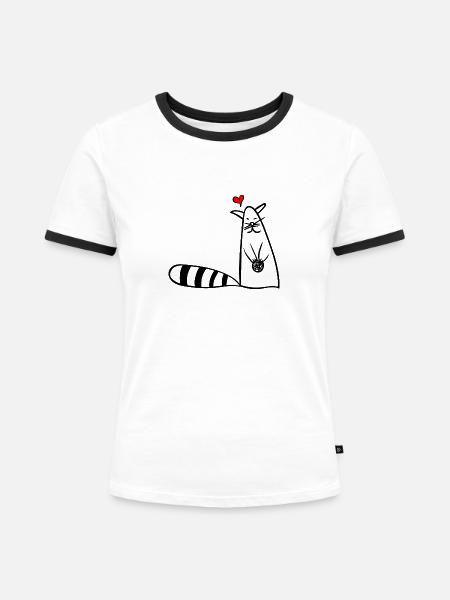 Kätzchen - Frauen Kontrast-T-Shirt - Weiß/Schwarz