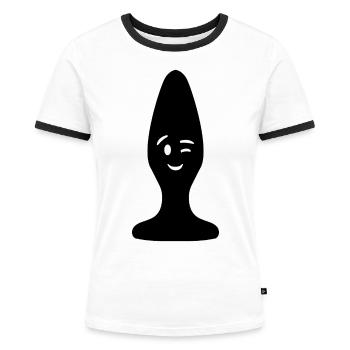 Plug Anal Butt Sexspielzeug Liebe - Frauen Kontrast-T-Shirt - Weiß/Schwarz - Vorne - Selfina (174cm)