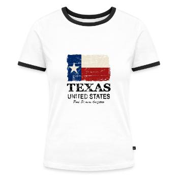 Texas Flag - Vintage Look - Frauen Kontrast-T-Shirt - Weiß/Schwarz - Vorne - Selfina (174cm)