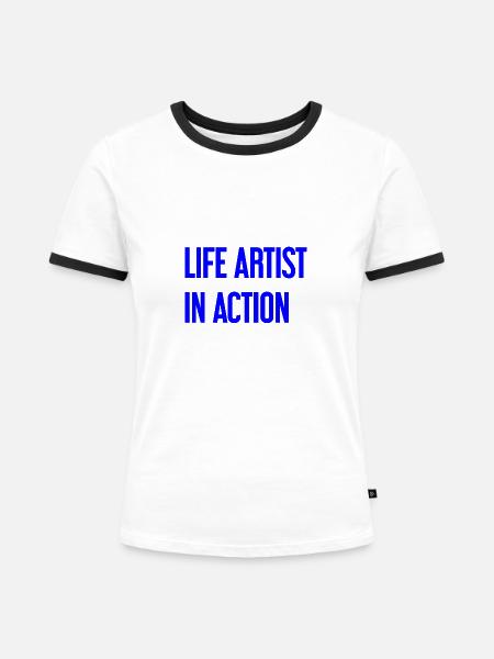 Lebenskünstler im Einsatz - Frauen Kontrast-T-Shirt - Weiß/Schwarz